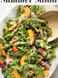 This Peach Arugula Salad is a summer stunner that feels elegant but comes together in no time, perfect for a nice dinner or entertaining!