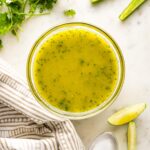 Jar full of cilantro lime dressing.