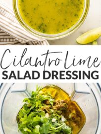 This light and tangy Cilantro Lime Dressing is perfect for dressing up your favorite taco or Southwest-style salad and makes a delicious marinade for chicken or shrimp. Super simple to make in 5 minutes.