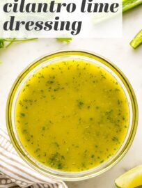 This light and tangy Cilantro Lime Dressing is perfect for dressing up your favorite taco or Southwest-style salad and makes a delicious marinade for chicken or shrimp. Super simple to make in 5 minutes.