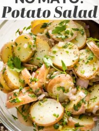 This Herb Potato Salad is packed with fresh herbs, tangy shallots, and a creamy Djion lemon vinaigrette. It's easy to make in about 20 minutes and keeps well, perfect for parties, picnics, and potlucks!