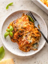 This delicious Baked Ravioli is easy, cheesy, and comforting. You get gourmet flavor in about 30 minutes, with minimal prep and clean-up!