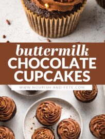 Rich, moist chocolate buttermilk cupcakes are a timeless classic! Top with a luscious swirl of chocolate frosting and get ready to swoon.