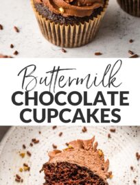 Rich, moist chocolate buttermilk cupcakes are a timeless classic! Top with a luscious swirl of chocolate frosting and get ready to swoon.