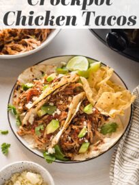 With just five ingredients and five minutes of prep, Crockpot Shredded Chicken Tacos are a meal you’ll reach for again and again! Make a big batch—Mexican shredded chicken freezes well and is delicious in tacos, bowls, enchiladas, and salads.