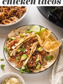 With just five ingredients and five minutes of prep, Crockpot Shredded Chicken Tacos are a meal you’ll reach for again and again! Make a big batch—Mexican shredded chicken freezes well and is delicious in tacos, bowls, enchiladas, and salads.