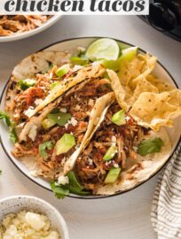 With just five ingredients and five minutes of prep, Crockpot Shredded Chicken Tacos are a meal you’ll reach for again and again! Make a big batch—Mexican shredded chicken freezes well and is delicious in tacos, bowls, enchiladas, and salads.