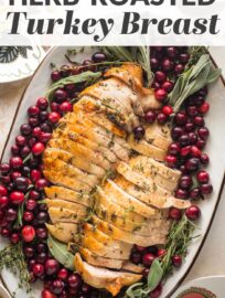 This herb roasted turkey breast delivers buttery, crackly brown skin encasing juicy white meat flavored with rosemary, sage, and thyme. Better yet, it's a cinch to make! Serve this baked turkey breast for a smaller-scale holiday feast or a hearty everyday dinner.