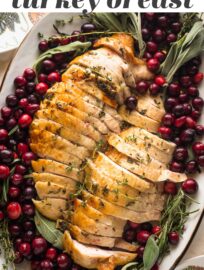 This herb roasted turkey breast delivers buttery, crackly brown skin encasing juicy white meat flavored with rosemary, sage, and thyme. Better yet, it's a cinch to make! Serve this baked turkey breast for a smaller-scale holiday feast or a hearty everyday dinner.