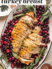 This herb roasted turkey breast delivers buttery, crackly brown skin encasing juicy white meat flavored with rosemary, sage, and thyme. Better yet, it's a cinch to make! Serve this baked turkey breast for a smaller-scale holiday feast or a hearty everyday dinner.