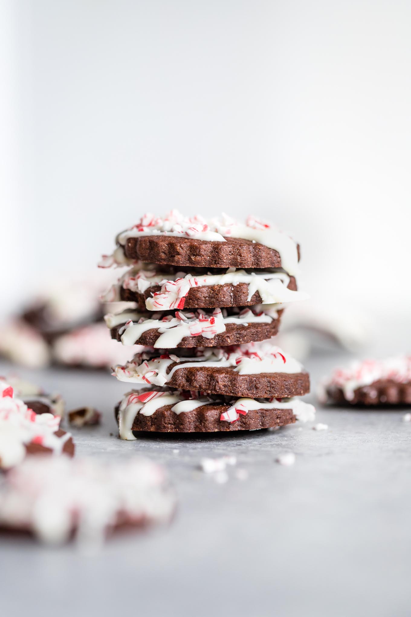 Stack of peppermint bark cookies.