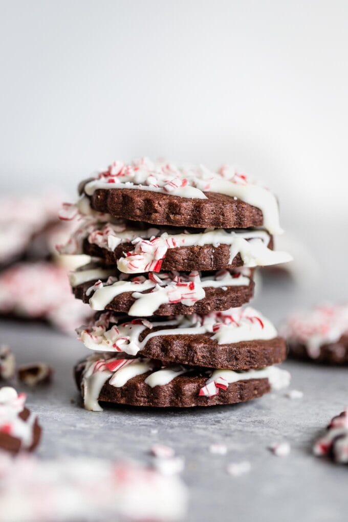 Stack of peppermint bark cookies.