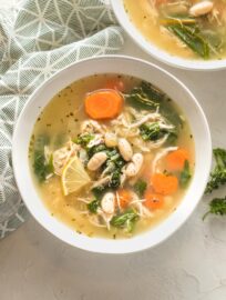 Bowls of white bean chicken soup.