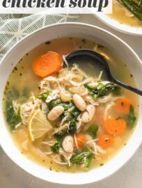 Bowls of this white bean chicken soup make a cozy, healthy, naturally low-carb meal. You'll love the tender veggies, hearty white beans, and zippy burst of lemon. You'll also love using rotisserie chicken to get this on the table in record time!