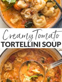 Cozy bowls of this Creamy Tomato Tortellini Soup are the perfect quick, easy, and filling meal. You'll love the creamy broth with rich tomato flavor, pillowy cheese tortellini, and tender veggies -- and that it only takes about 25 minutes to get on the table.