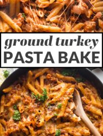 Deliver a cozy and satisfying family dinner with this easy baked Ground Turkey Pasta recipe. You'll love the tender penne tossed in a flavorful sauce of zippy tomatoes, lean turkey, and an Italian herb blend. Ready in about 45 minutes, most of it hands off.