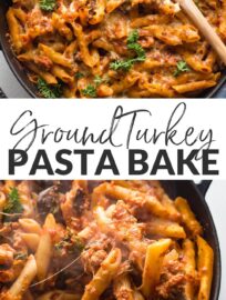 Deliver a cozy and satisfying family dinner with this easy baked Ground Turkey Pasta recipe. You'll love the tender penne tossed in a flavorful sauce of zippy tomatoes, lean turkey, and an Italian herb blend. Ready in about 45 minutes, most of it hands off.