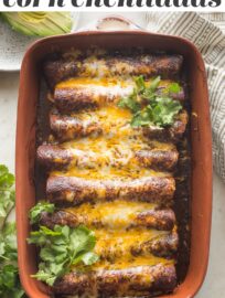 Quick, easy, and oh so flavorful, these Black Bean and Corn Enchiladas will be a new family favorite! They're so delicious and filling, no one will ever miss the meat. Top with sauce, cheese, avocado, and cilantro for a meatless Mexican recipe everyone will enjoy!