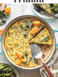 This Butternut Squash Frittata with sage is a delicious and easy one-pan recipe. Filled with woodsy sage, sweet red onion, and tangy Parmesan, it's fluffy, thick, and satisfying. This is the perfect way to enjoy butternut squash for breakfast--or breakfast for dinner!
