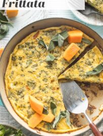 This Butternut Squash Frittata with sage is a delicious and easy one-pan recipe. Filled with woodsy sage, sweet red onion, and tangy Parmesan, it's fluffy, thick, and satisfying. This is the perfect way to enjoy butternut squash for breakfast--or breakfast for dinner!