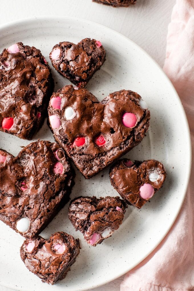 Close up view of a fudgy, heart-shaped brownie.