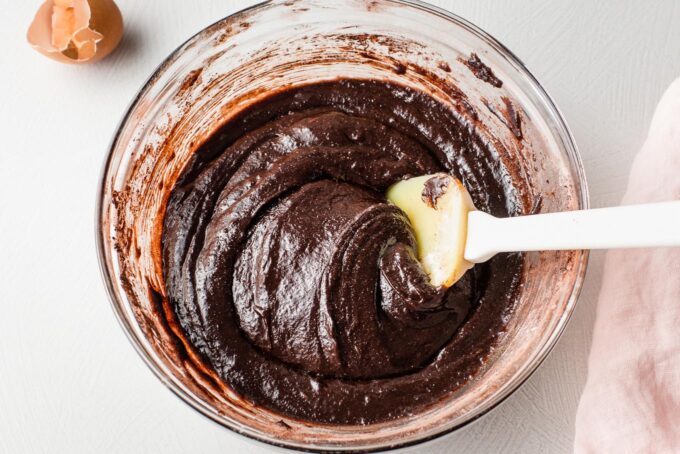 A fudgy brownie batter coming together.