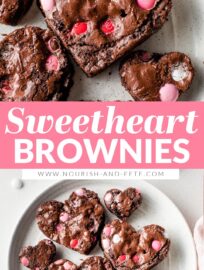 These easy and adorable heart shaped brownies are perfect for Valentine's Day! Fudgy brownies packed with chocolate chips and pink M&Ms, cut into cute heart shapes for maximum sweetness.