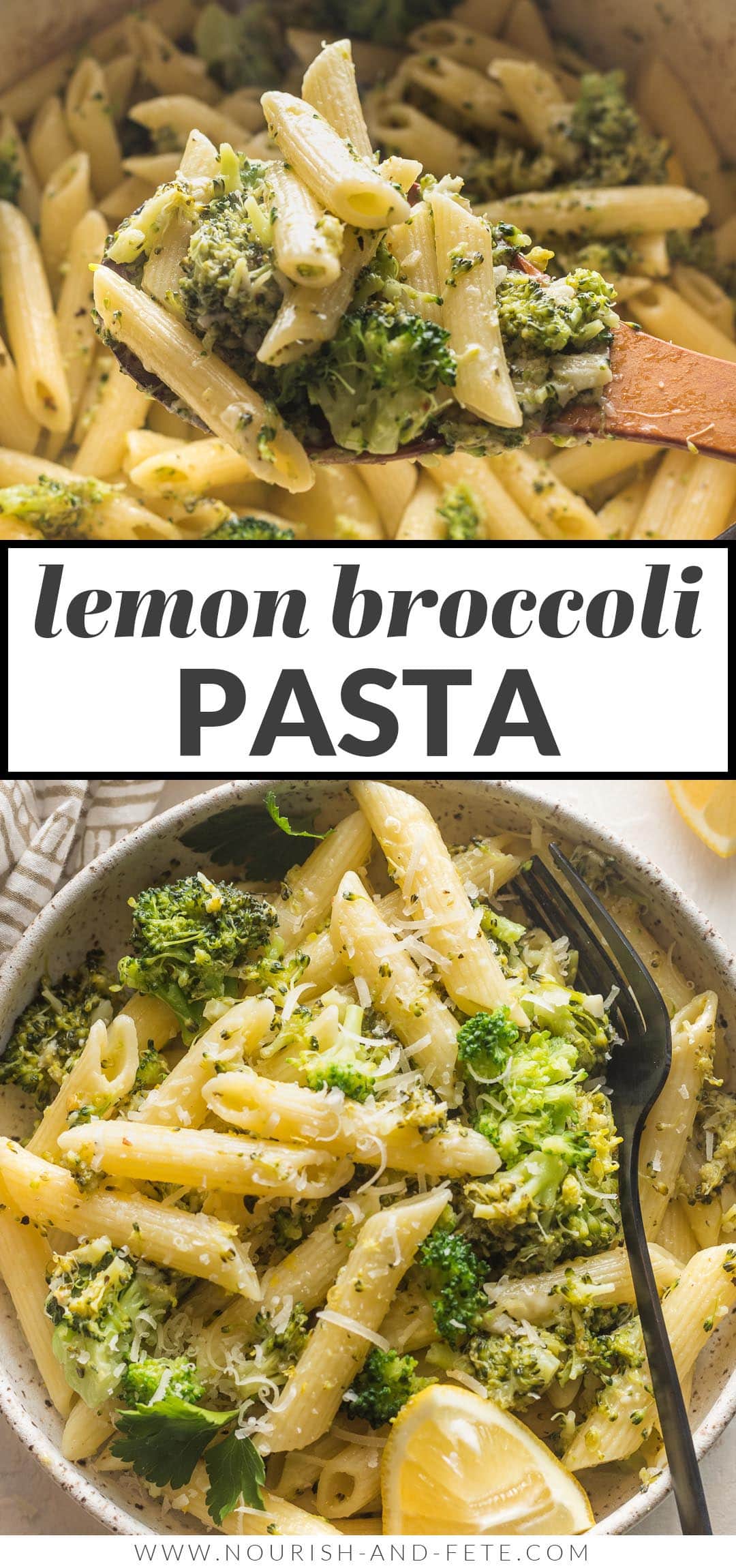 A vibrant plate of Lemon Broccoli Pasta topped with parmesan cheese and red pepper flakes