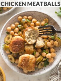 Serve these Sesame Spiced Chicken Meatballs with a tangy chickpea salad for a satisfying and healthy dinner you can make in just about 30 minutes. The tender meatballs are quickly browned, then baked in the oven, while the chickpea salad comes together in a snap.