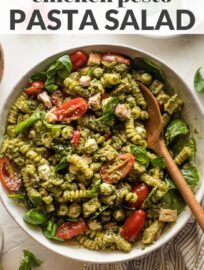 This easy-to-make Chicken Pesto Pasta Salad shines with fresh ingredients and tons of flavor. It's a lovely quick lunch or dinner, and is a terrific go-to for any warm-weather BBQ, potluck, or picnic. Easy to make ahead, and it only gets better with a day in the fridge.