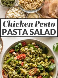 This easy-to-make Chicken Pesto Pasta Salad shines with fresh ingredients and tons of flavor. It's a lovely quick lunch or dinner, and is a terrific go-to for any warm-weather BBQ, potluck, or picnic. Easy to make ahead, and it only gets better with a day in the fridge.