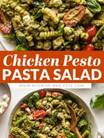 This easy-to-make Chicken Pesto Pasta Salad shines with fresh ingredients and tons of flavor. It's a lovely quick lunch or dinner, and is a terrific go-to for any warm-weather BBQ, potluck, or picnic. Easy to make ahead, and it only gets better with a day in the fridge.