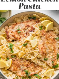 This light Lemon Chicken Pasta is easy to make in just 25 minutes. Tender chicken breasts, plenty of Parmesan, and a lemon garlic sauce that's bursting with flavor make a delicious dinner everyone will enjoy. No cream needed!