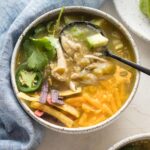 Bowl filled with white bean chicken chili.