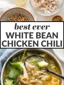 The best White Bean Chicken Chili you'll ever eat! Healthy and flavorful, packed with tender chicken, creamy cannellini beans, and a simple yet irresistible base of salsa verde and green chiles. It's highly adaptable and unbelievably easy to make in less than 30 minutes. Freezes well, too!