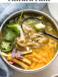 The best White Bean Chicken Chili you'll ever eat! Healthy and flavorful, packed with tender chicken, creamy cannellini beans, and a simple yet irresistible base of salsa verde and green chiles. It's highly adaptable and unbelievably easy to make in less than 30 minutes. Freezes well, too!