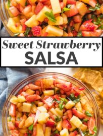 Fresh, fruity, and decadently sweet, this 4-ingredient Strawberry Pineapple Salsa is a snap to make and sure to impress at your next gathering. Serve with regular or cinnamon-sugar pita chips for an irresistible snack, or pile it on top of grilled chicken for an easy dinner.
