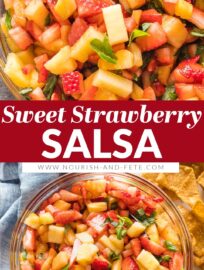 Fresh, fruity, and decadently sweet, this 4-ingredient Strawberry Pineapple Salsa is a snap to make and sure to impress at your next gathering. Serve with regular or cinnamon-sugar pita chips for an irresistible snack, or pile it on top of grilled chicken for an easy dinner.