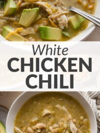 This is without a doubt the most delicious white bean chicken chili—and the easiest to make! Each bowl is packed with tender chicken, creamy cannellini beans, and a simple yet irresistible base of salsa verde and green chiles. It's highly adaptable, takes less than 30 minutes to make, and freezes well.