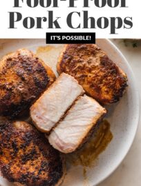 Easy to make and flavorful, with a beautiful golden crust and tender, juicy interior, these Baked Boneless Pork Chops are simply the best oven-baked pork chops you’ll ever have. Best of all, you just need pantry staples and about 5 minutes of prep work!