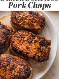 Easy to make and flavorful, with a beautiful golden crust and tender, juicy interior, these Baked Boneless Pork Chops are simply the best oven-baked pork chops you’ll ever have. Best of all, you just need pantry staples and about 5 minutes of prep work!