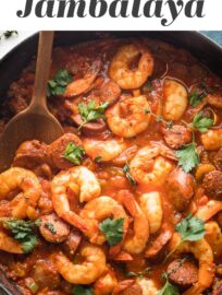 An easy recipe for Jambalaya without rice comes together quickly for a flavorful and flexible meal. Add rice - or don't! - as desired!
