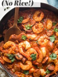 An easy recipe for Jambalaya without rice comes together quickly for a flavorful and flexible meal. Add rice - or don't! - as desired!