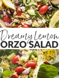This simple and flavorful Lemon Orzo Salad is so easy to toss together and is a perfect side dish or light main. It's packed with creamy feta, crisp cucumbers, tangy olives, fresh herbs, and a simple yet delicious lemon vinaigrette.