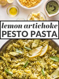 This fresh Pasta with Artichoke Hearts, pesto, and lemon is an elegant vegetarian meal that is packed with flavor. The light pesto cream sauce finishes off a well-balanced dish that is ready in just 25 minutes.