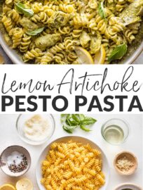 This fresh Pasta with Artichoke Hearts, pesto, and lemon is an elegant vegetarian meal that is packed with flavor. The light pesto cream sauce finishes off a well-balanced dish that is ready in just 25 minutes.