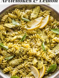 This fresh Pasta with Artichoke Hearts, pesto, and lemon is an elegant vegetarian meal that is packed with flavor. The light pesto cream sauce finishes off a well-balanced dish that is ready in just 25 minutes.