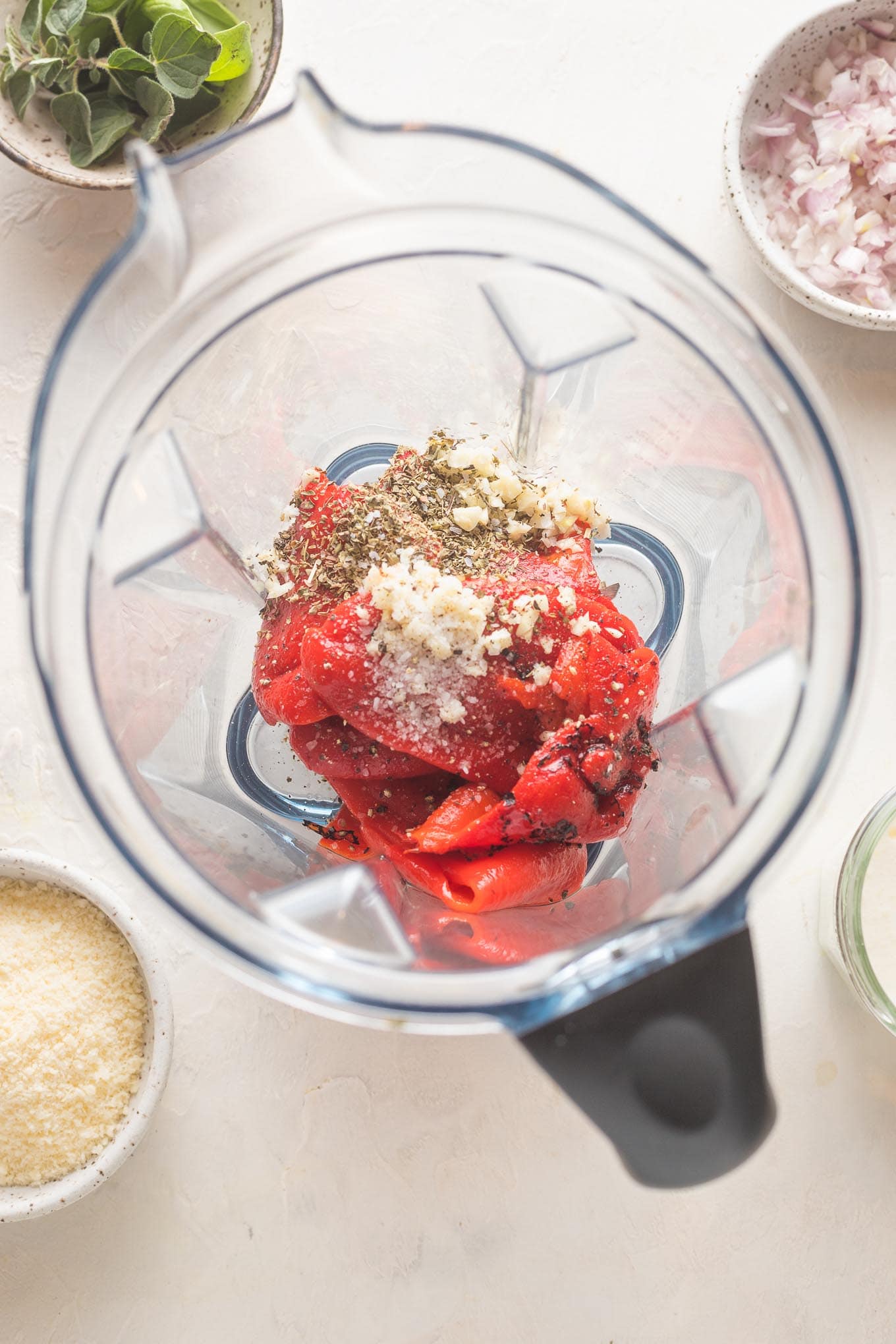 Sauce ingredients tossed into a blender.