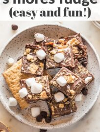 The easiest and best S'mores Fudge -- 10 minutes to prep, 5 ingredients, and no baking needed! Perfect for summer and making with kids!