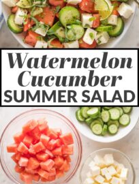 Throw together this easy watermelon salad with cucumber, feta, and mint for a dream summer salad that's sweet, salty, creamy, and crunchy!